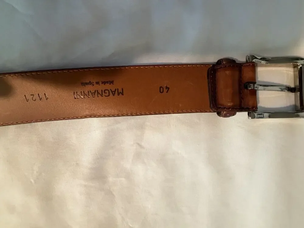 Magnanni Brown Leather Belt Size 40 Made in Spain Silver Buckle Men’s Dress